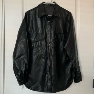 Faux Leather Shirt Jacket - Pixie Market